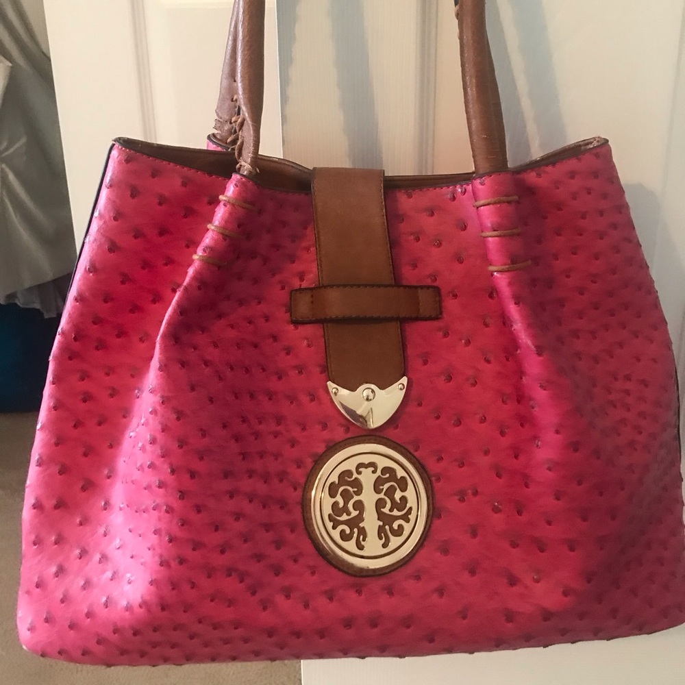 Beautiful pink ostrich faux leather bag